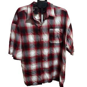 VTG Caltop Shirt Mens large red Flannel Plaid Short Sleeve Button Up Made In USA
